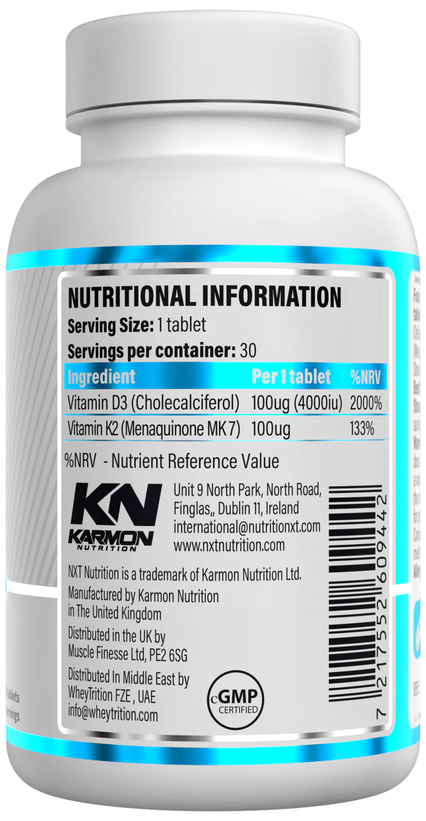 Vitamin D3 & K2 - 30 tablets